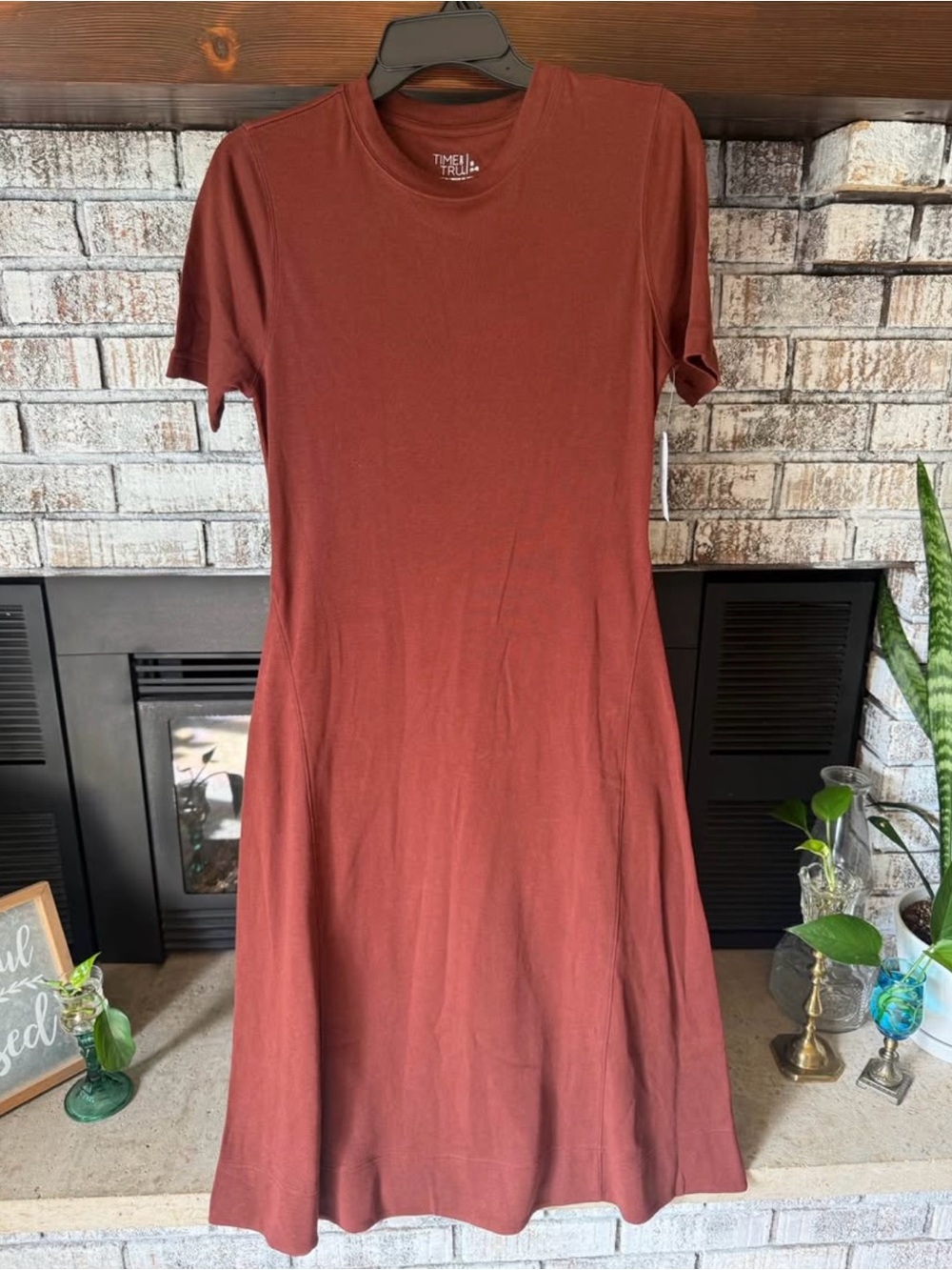 Rust Short-Sleeve Midi Dress